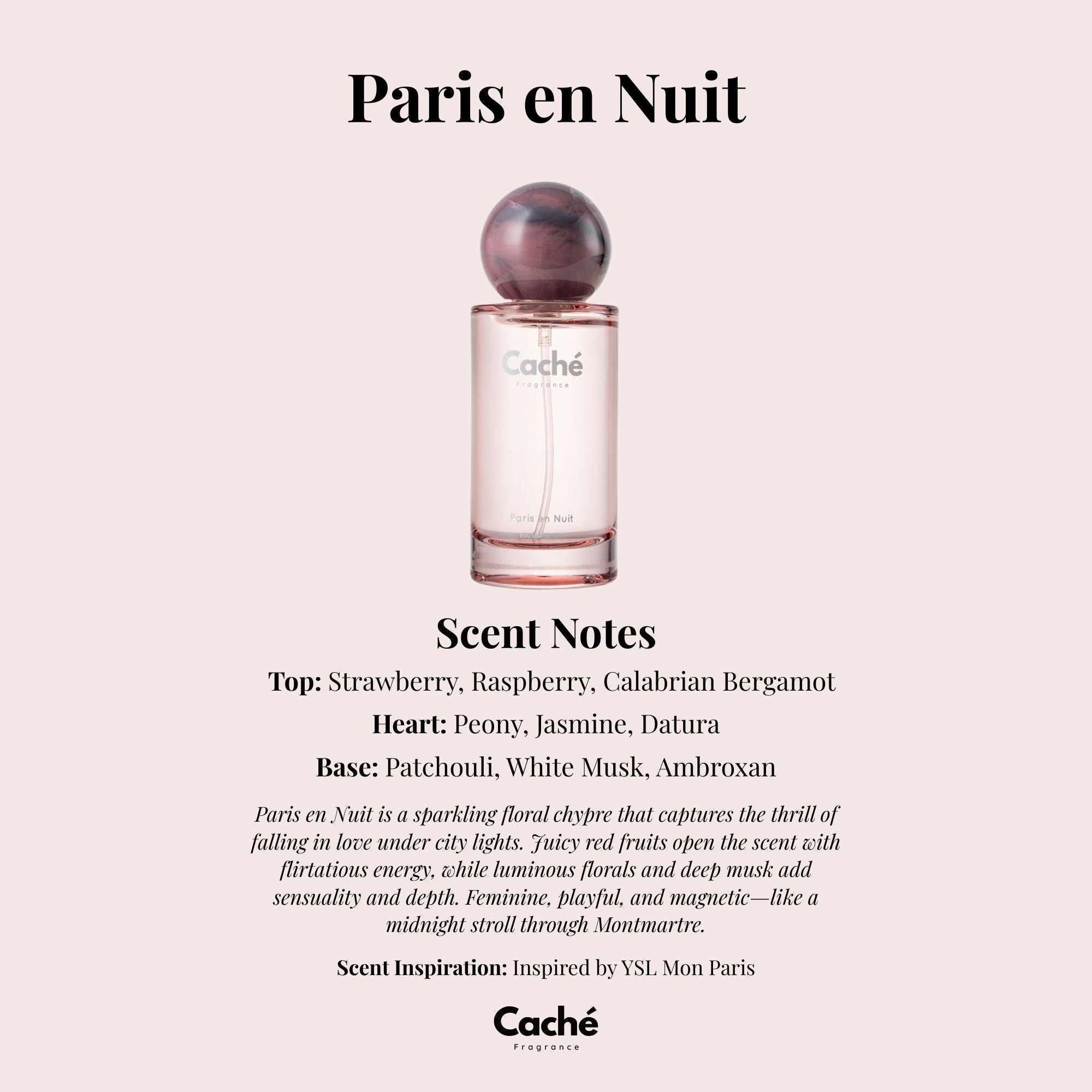 Caché Paris en Nuit women's perfume glass bottle featuring a luxurious 50ml fruity floral fragrance — view 2