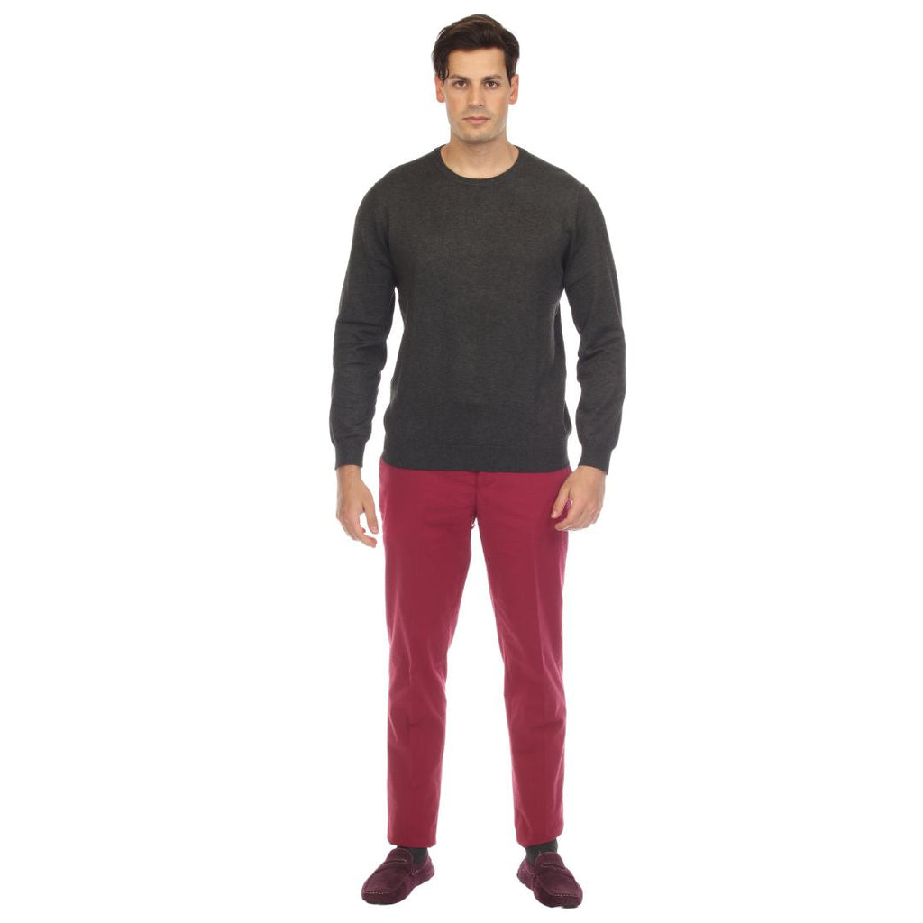 Men's charcoal grey knitted crewneck sweater, slim fit long sleeve pullover on a neutral background — view 3