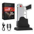 Silver electric pistol wine bottle opener in rechargeable holster dock base