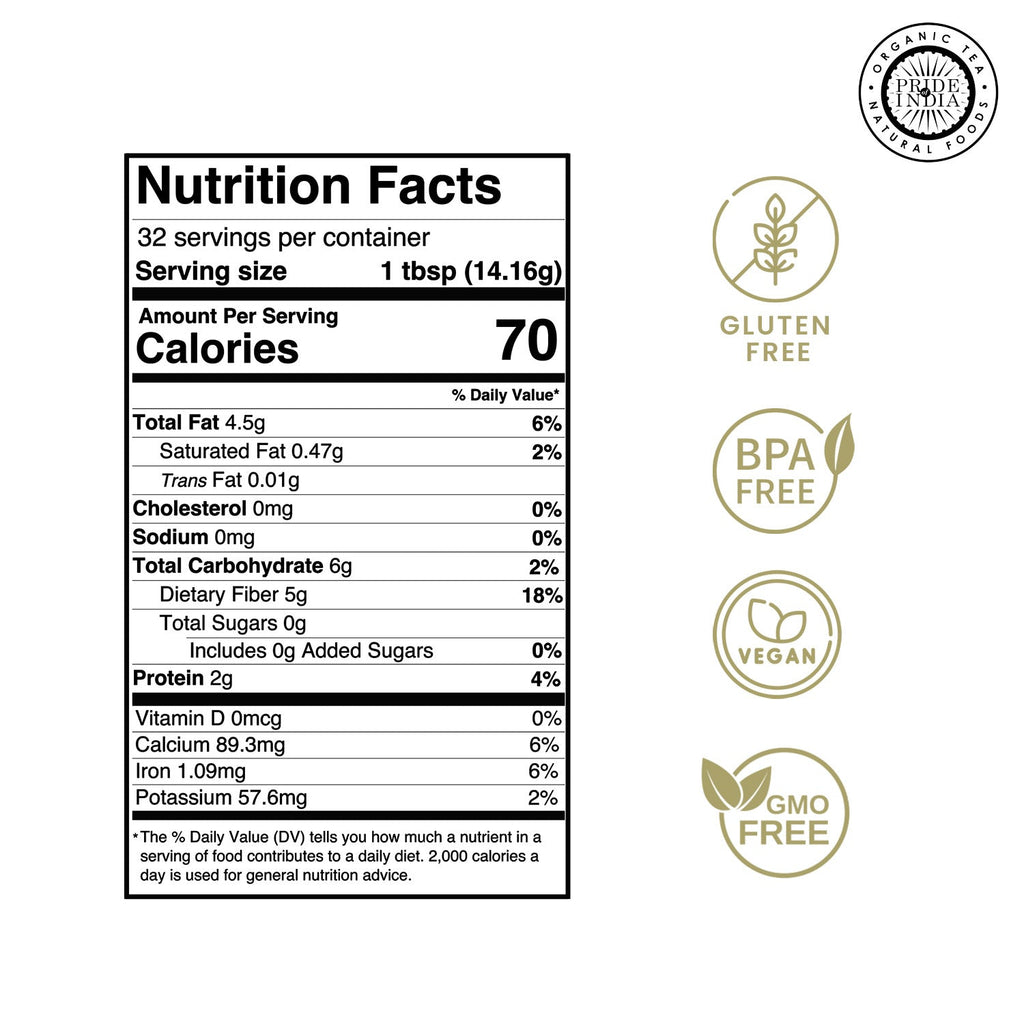 Cold milled raw chia ground superfood powder in a clear pantry storage jar — view 2