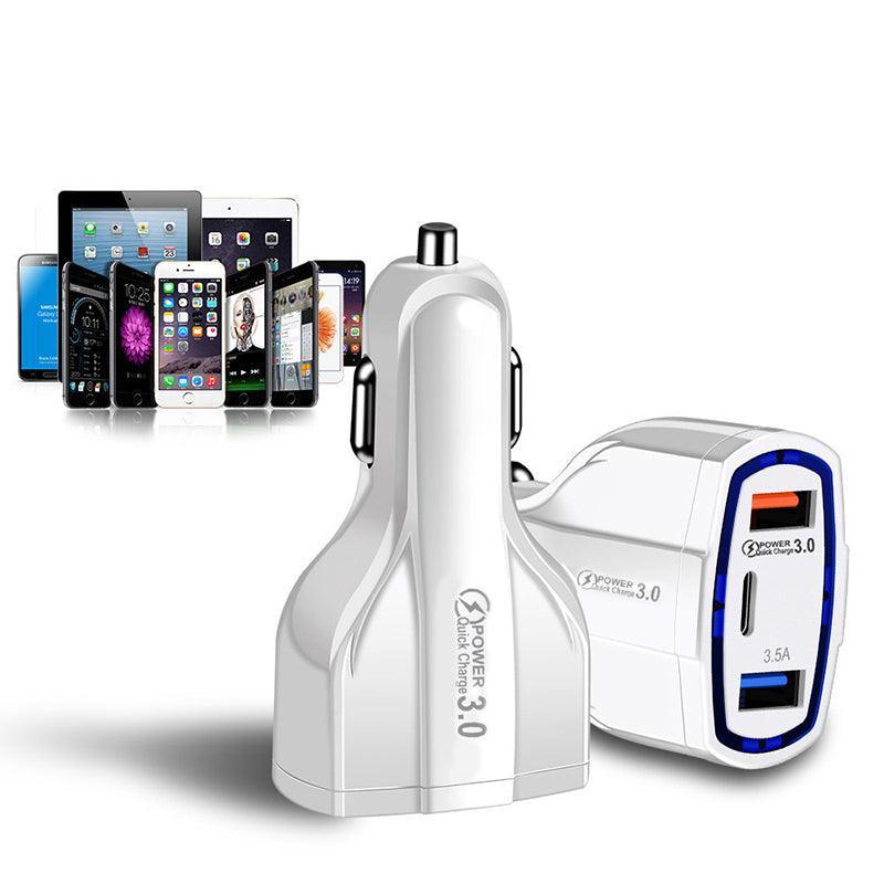 3-port 36W fast car charger with Quick Charge 3.0 and night-friendly LED lights — view 3