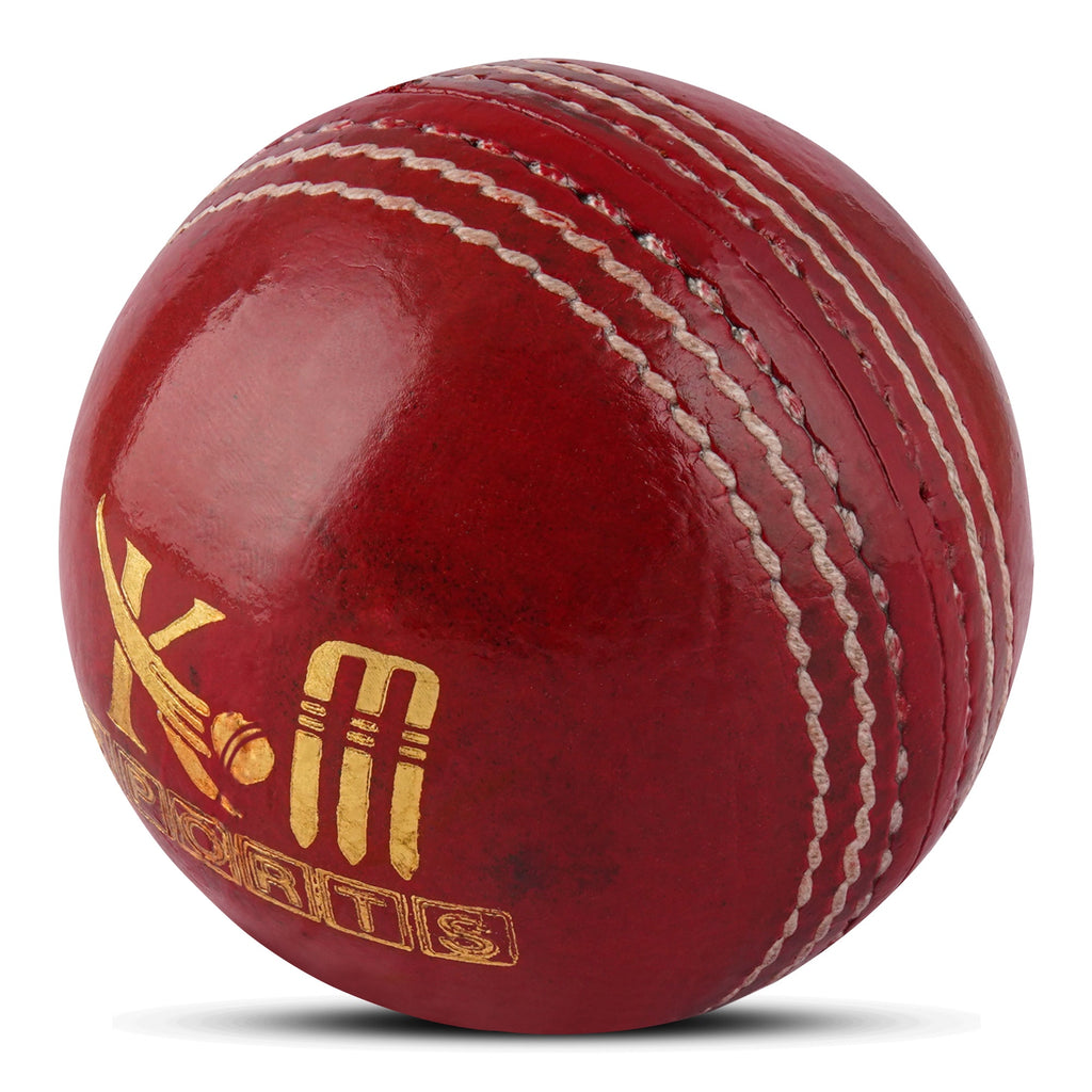 Red and white 156g premium leather cricket ball with a hand-stitched seam for professional matches — view 2
