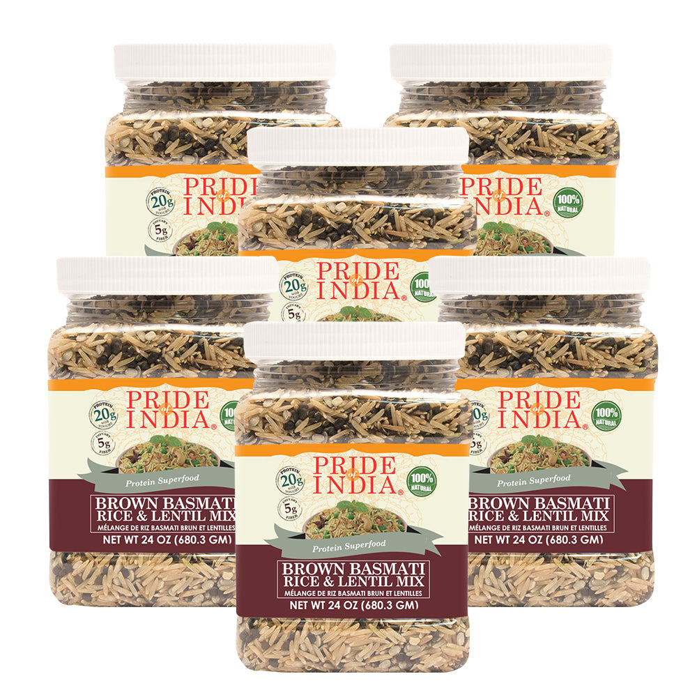 Brown basmati rice and lentil kitchari superfood mix inside a clear food-grade storage jar — view 4