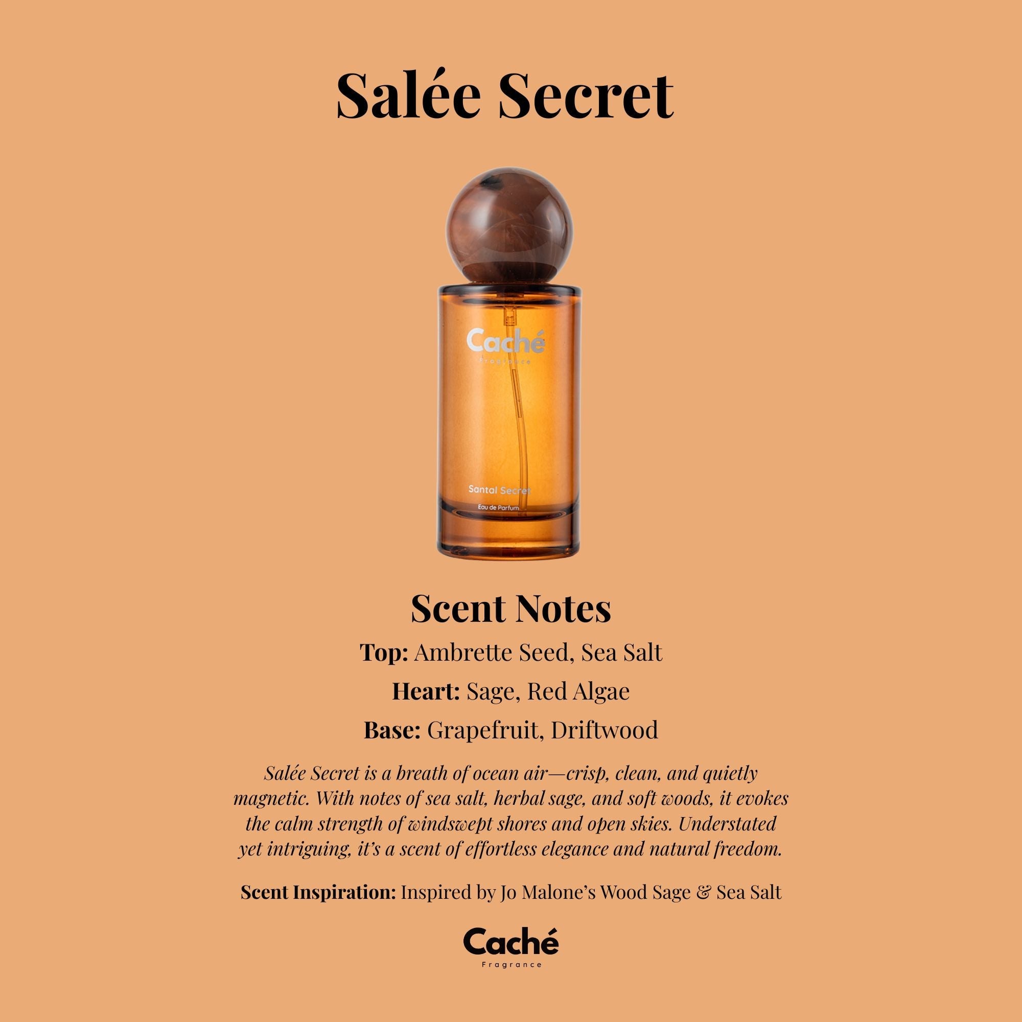 Salée Secret 50ml unisex Eau De Parfum glass bottle featuring sea salt and sage fragrance — view 2