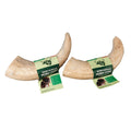 Two natural water buffalo horn core dog chews for dental health and teething puppies