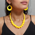 Bohemian vacation chunky bead collar necklace and matching circle dangle earrings jewelry set