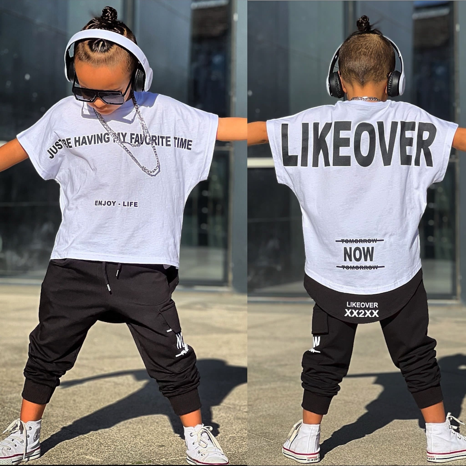 Boys jogger set in 100% cotton featuring a short sleeve t-shirt and matching elastic cuff pants — view 3