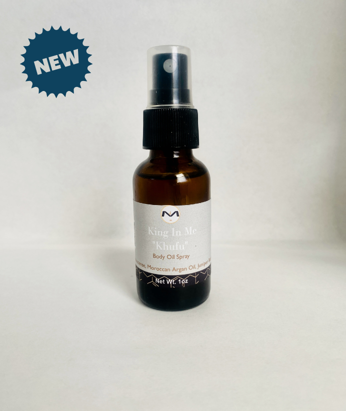 Khufu men's body oil spray bottle with natural Moroccan argan oil and juniper berry extracts