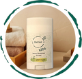 Natural deodorant stick for kids and teens in clean white packaging with essential oil ingredients