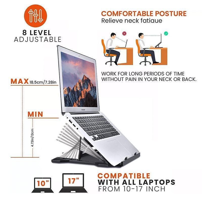 Foldable plastic adjustable laptop stand with 360-degree rotating base and a built-in mobile phone holder — view 3