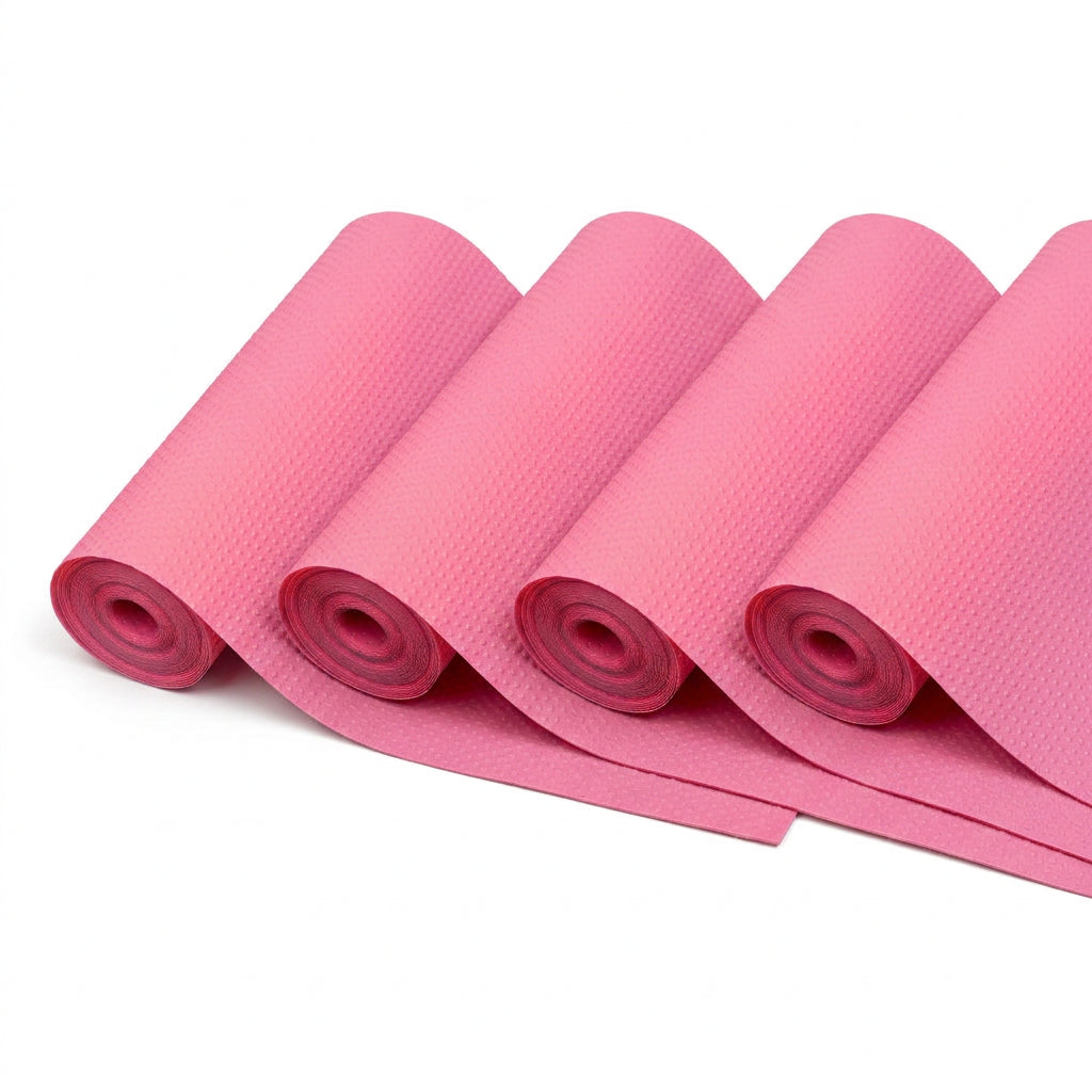 Pink EVA cabinet shelf liner mat roll with non-slip texture for kitchen drawer organization