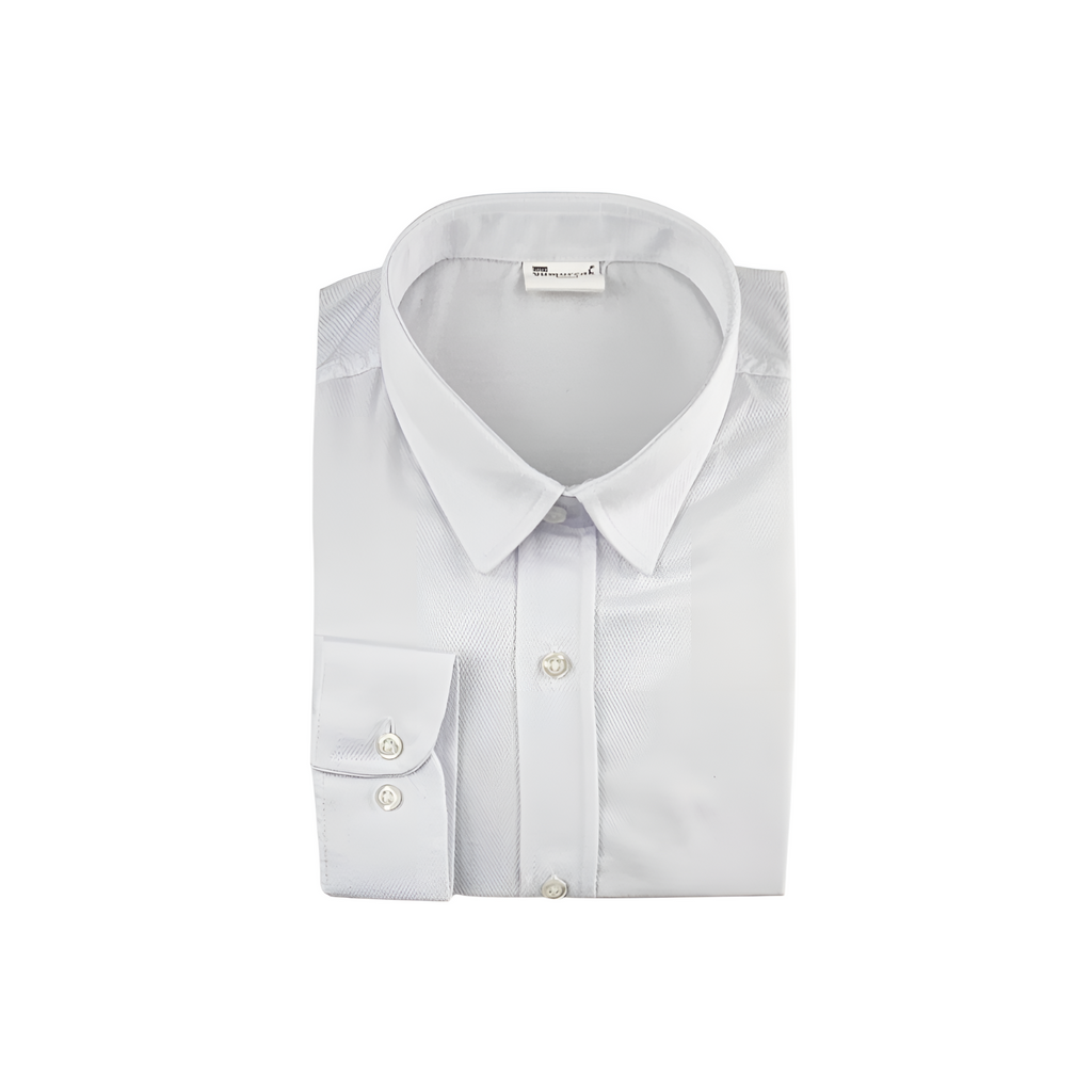 Dressy square boys shirt, a long sleeve button-down in soft wrinkle-free cotton with a slim collar. — view 3