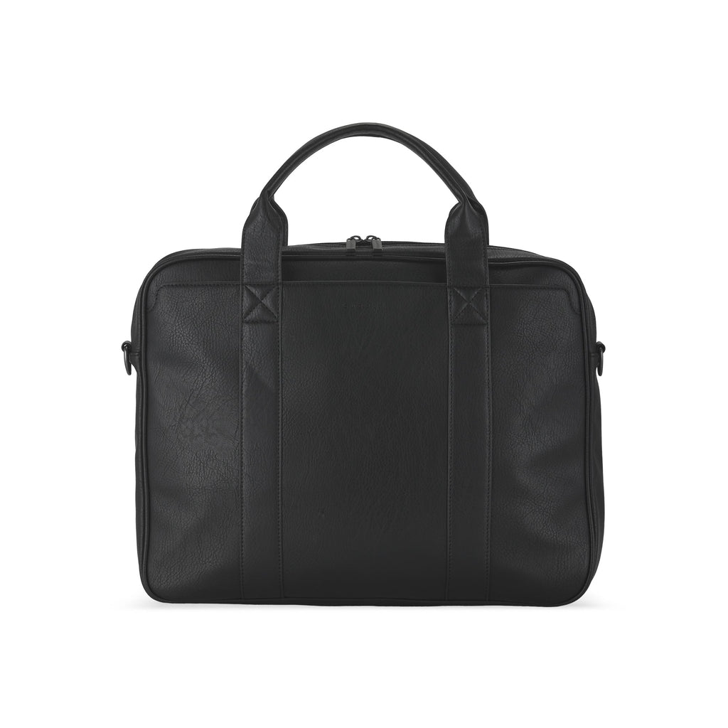 Palermo executive briefcase in premium dark material with top handle, adjustable strap, and sleek hardware