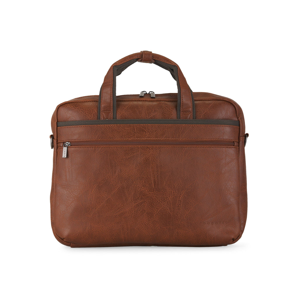 Valentino vegan leather briefcase with canvas trim top handles and shoulder strap for business travel