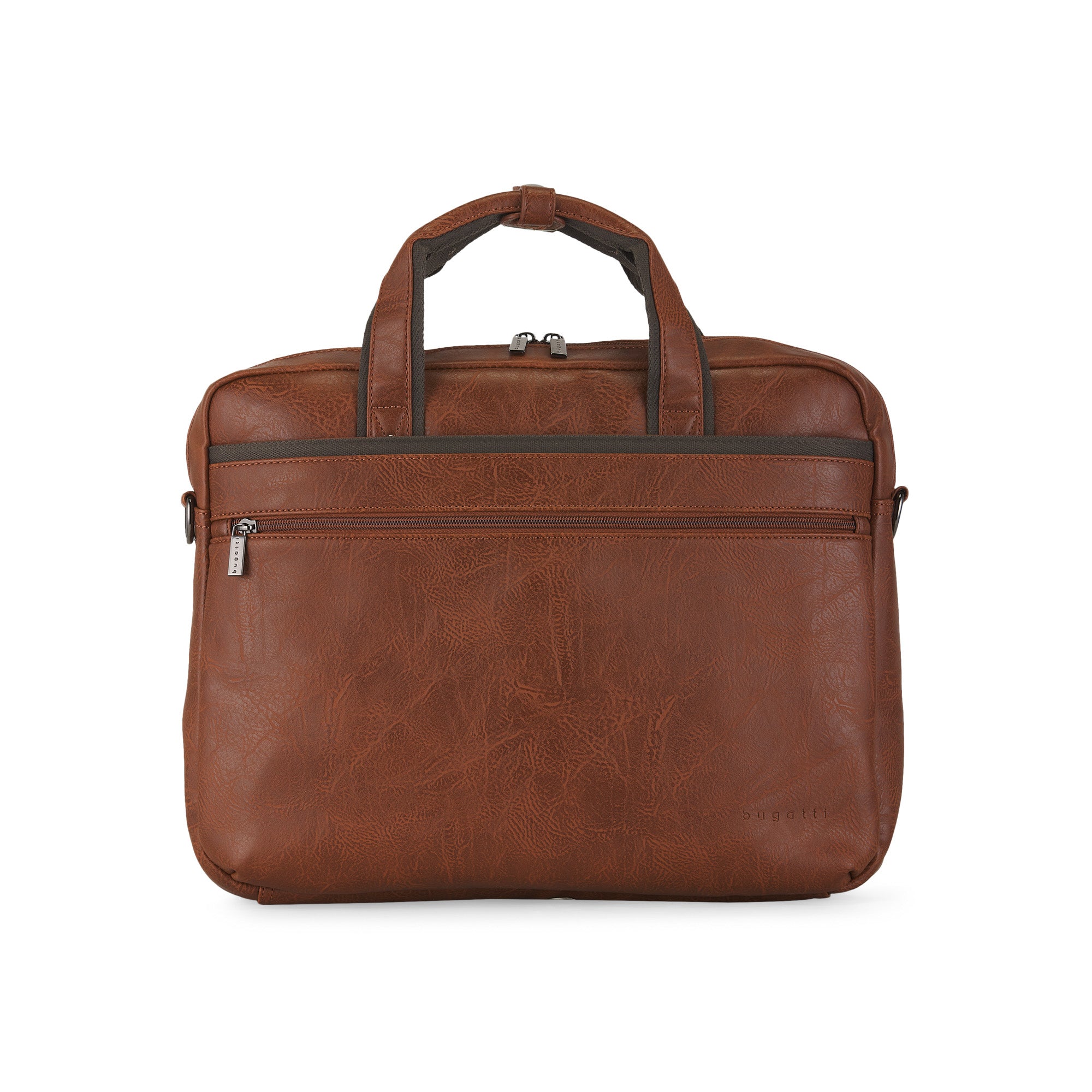 Valentino vegan leather briefcase with canvas trim top handles and shoulder strap for business travel