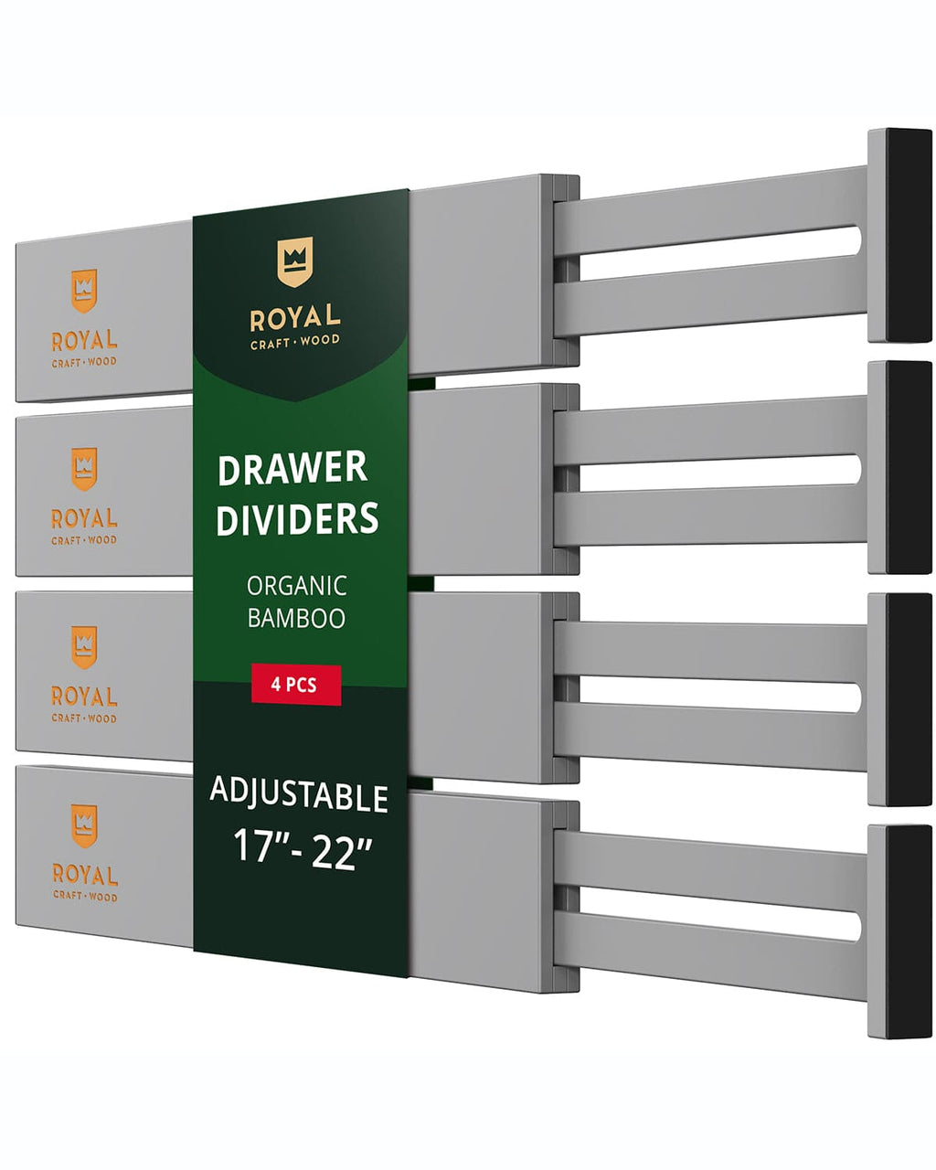 22-inch gray drawer dividers, expandable home organization tool for kitchen and bedroom storage