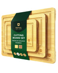 Bamboo cutting board set of 3 with juice grooves arranged on a kitchen countertop