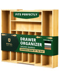 Natural bamboo 9-slot silverware drawer organizer tray with deep compartments for kitchen utensils