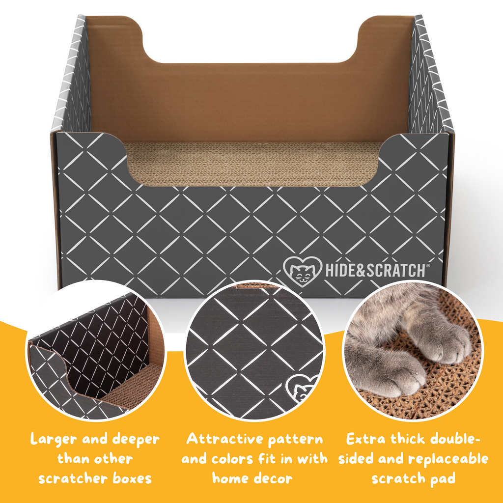 Extra-large corrugated cardboard cat scratcher box with high stylish sides and thick reversible pad — view 5
