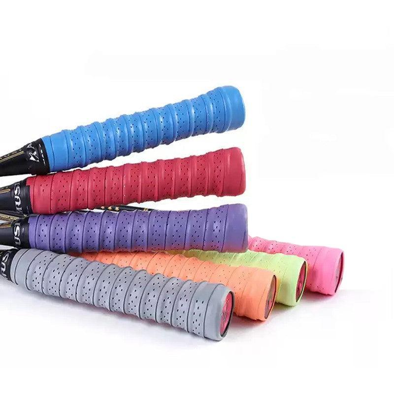 Four anti-slip tennis and badminton racquet overgrips showing textured surface and perforated edge details — view 2
