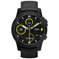 Black rugged sport smartwatch with touchscreen display showing a digital watch face and fitness metrics