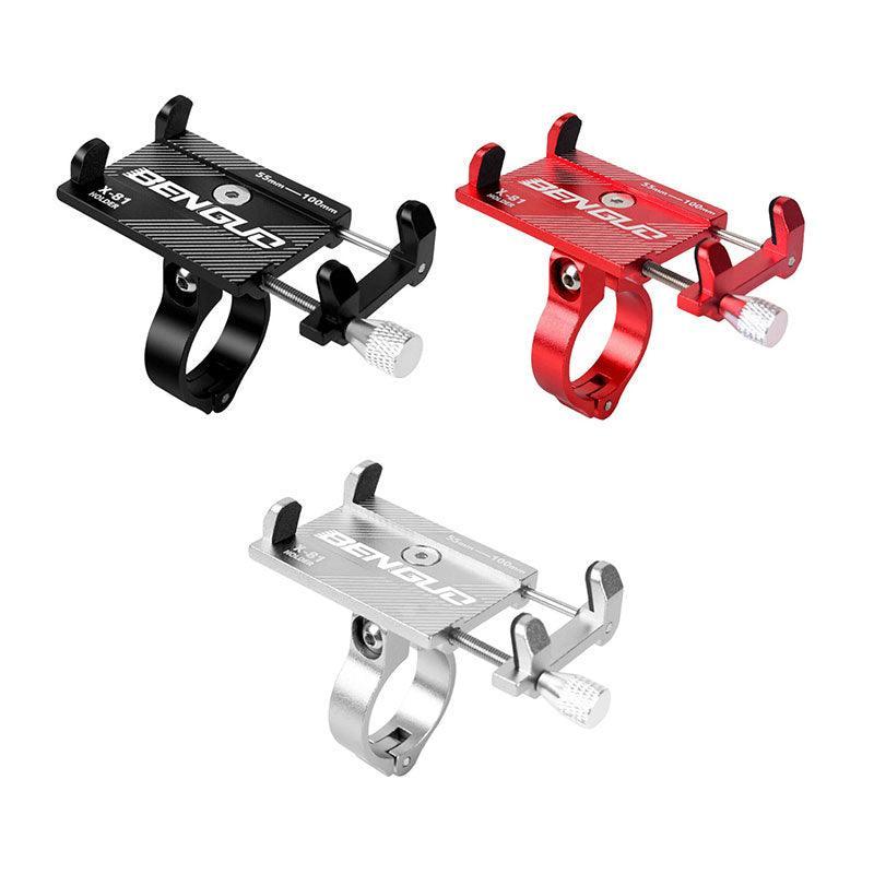 Aluminium alloy bicycle phone holder attached to a handlebar, securing a smartphone. — view 2
