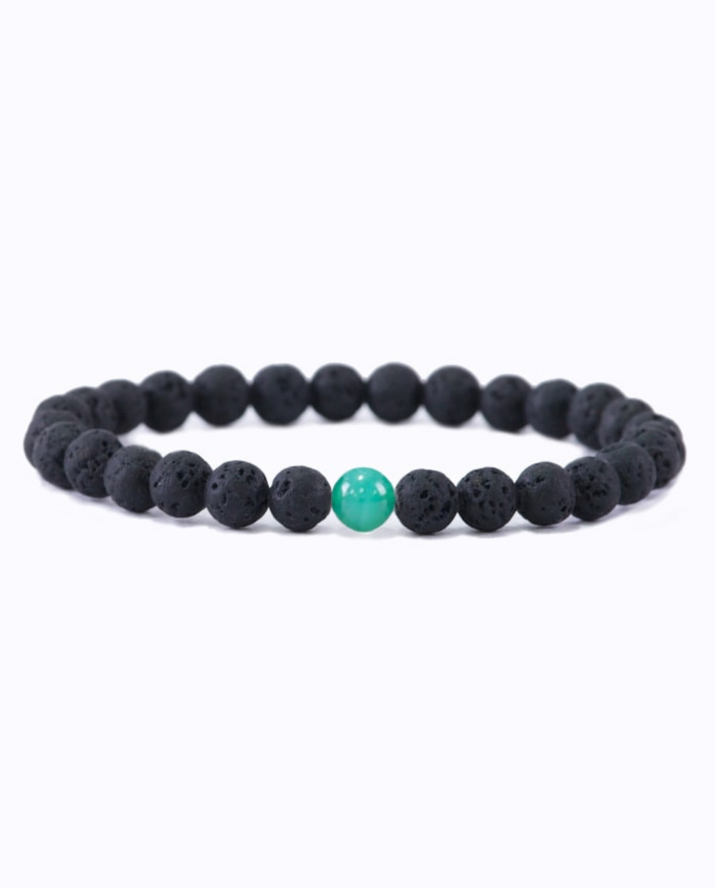 Earth Bracelet with black volcanic stone beads and a central agate gemstone for men and women