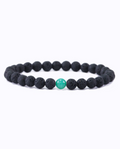 Earth Bracelet with black volcanic stone beads and a central agate gemstone for men and women