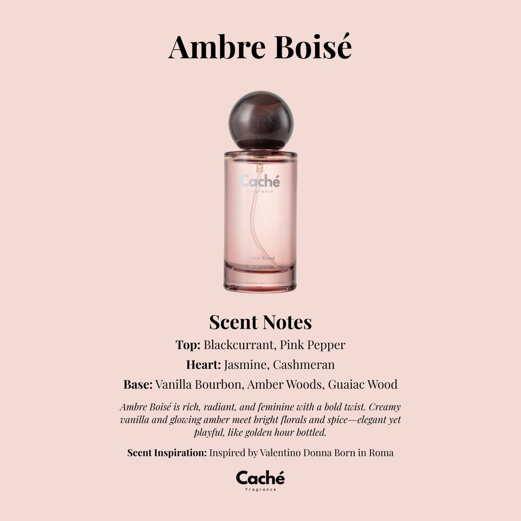 Caché Ambre Boisé eau de parfum 50ml glass bottle with elegant floral luxury design — view 2