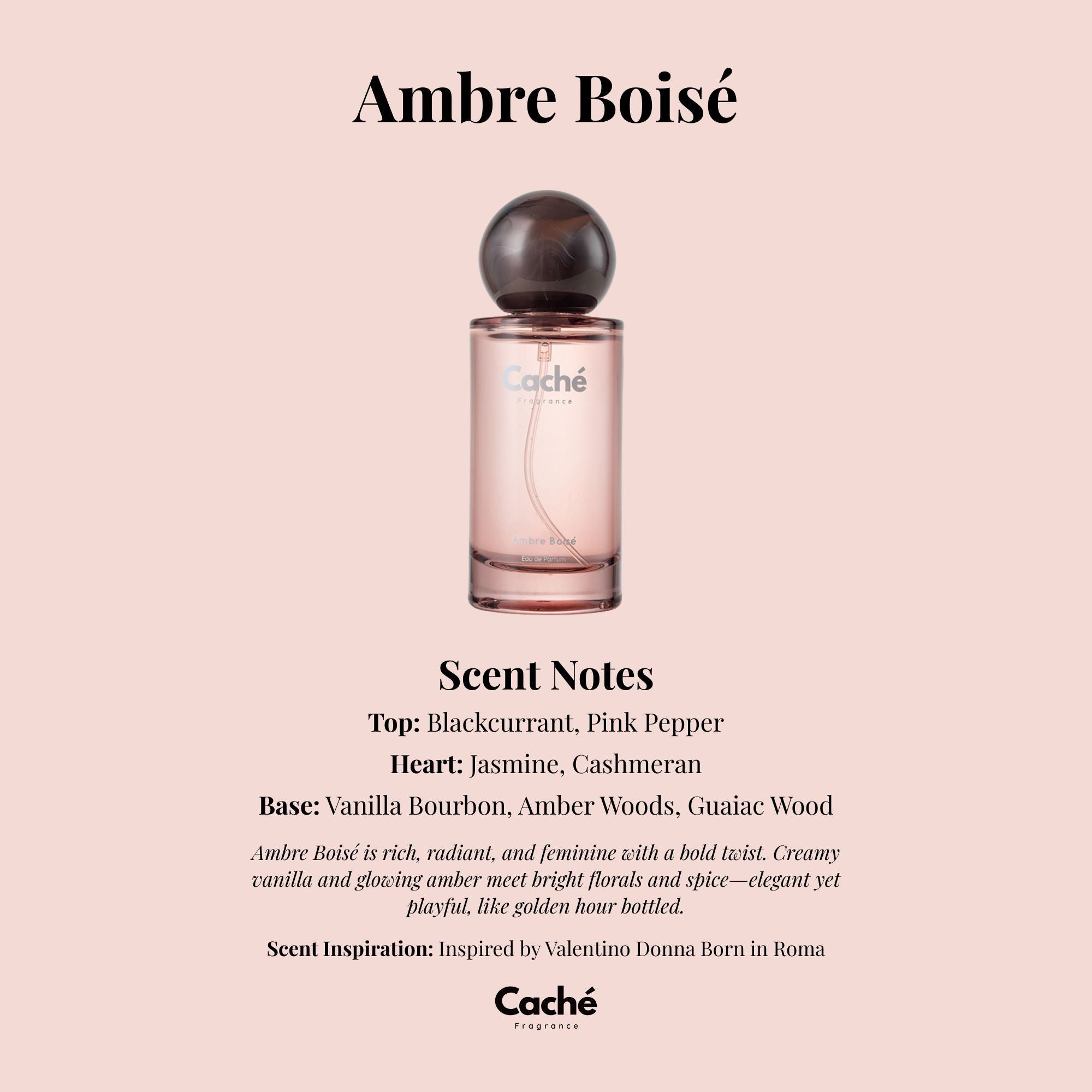 Caché Ambre Boisé eau de parfum 50ml glass bottle with elegant floral luxury design — view 2