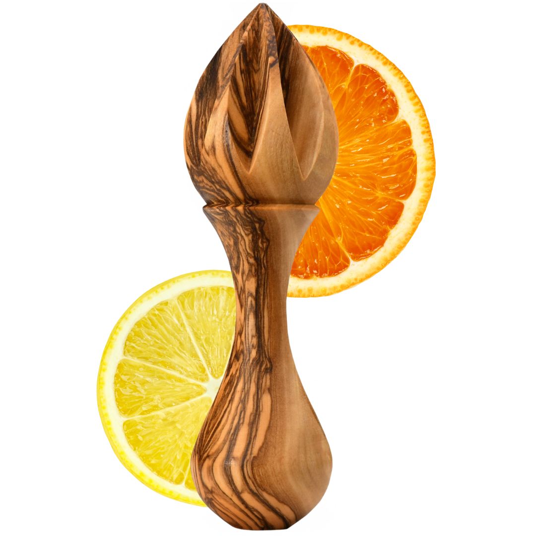 Zitronenpresse aus Olivenholz (14 cm) | Handliche Zitruspresse für Küche & frischen Saft-0