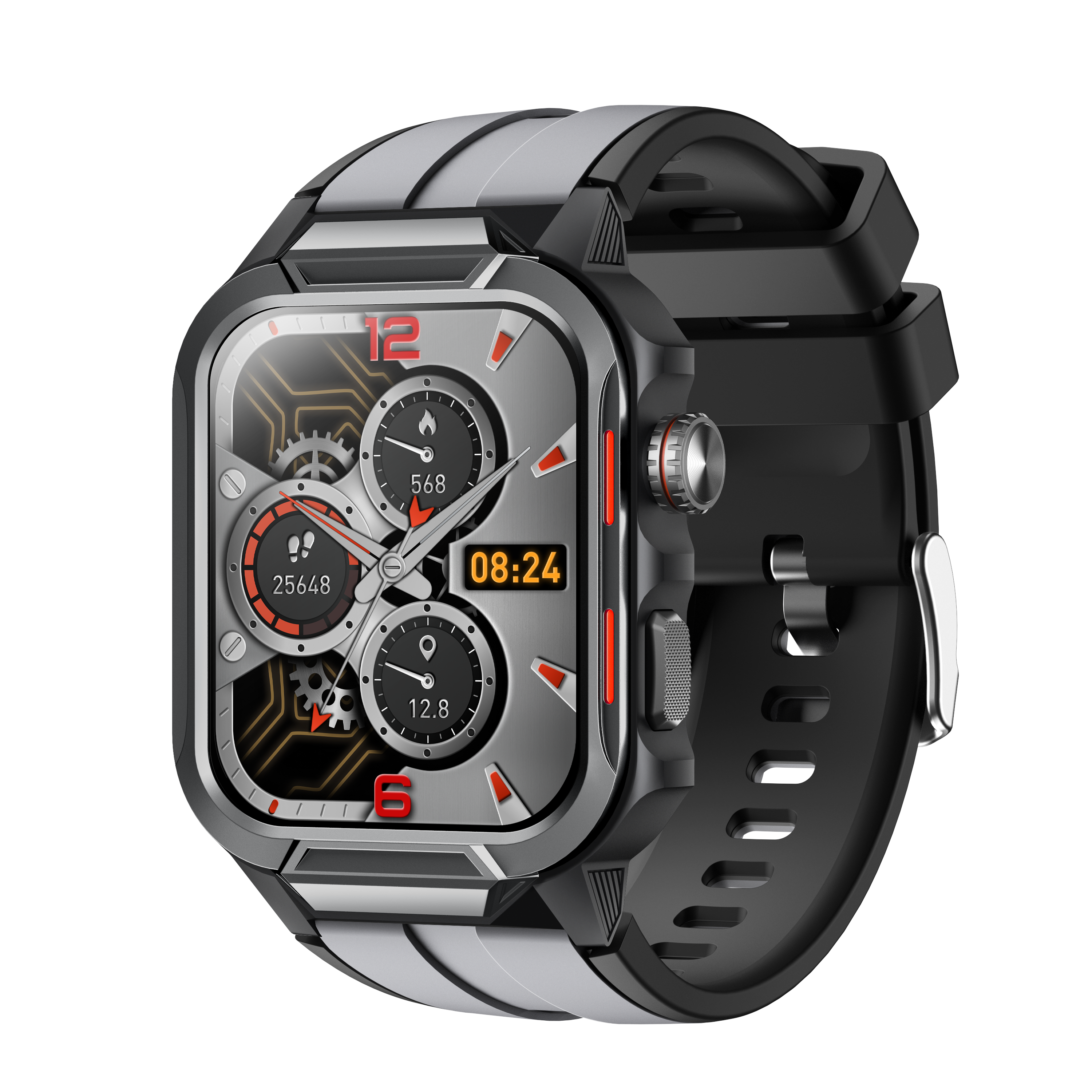 Black WAUTTON rugged smartwatch with 1.96 inch colorful display and durable waterproof wristband — view 5