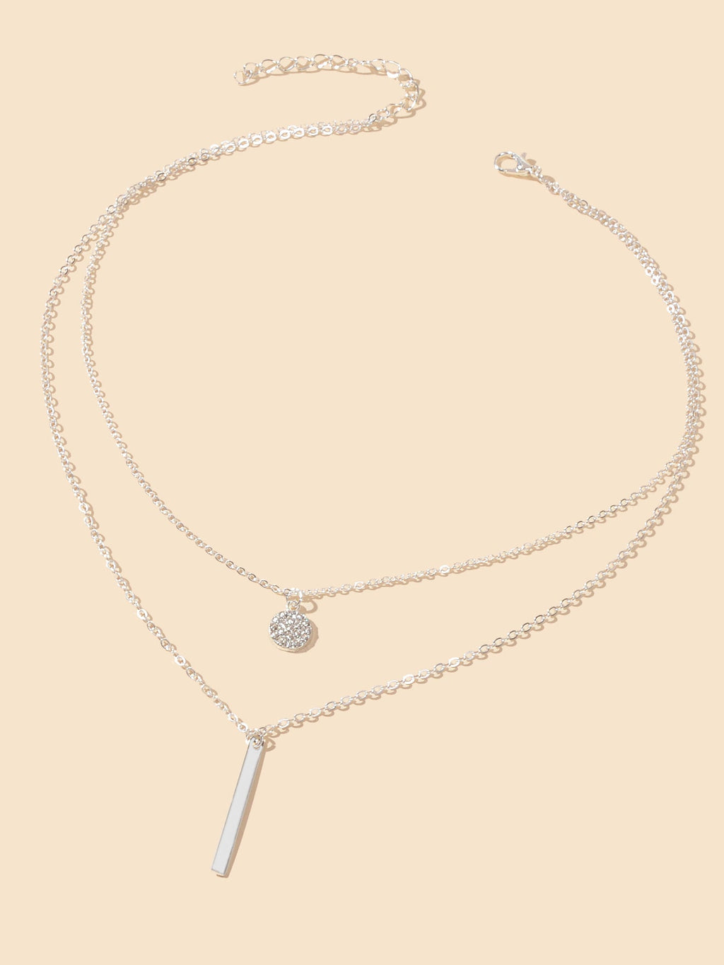 Double layer chain necklace with round charm and bar drop pendant for party and everyday wear — view 4