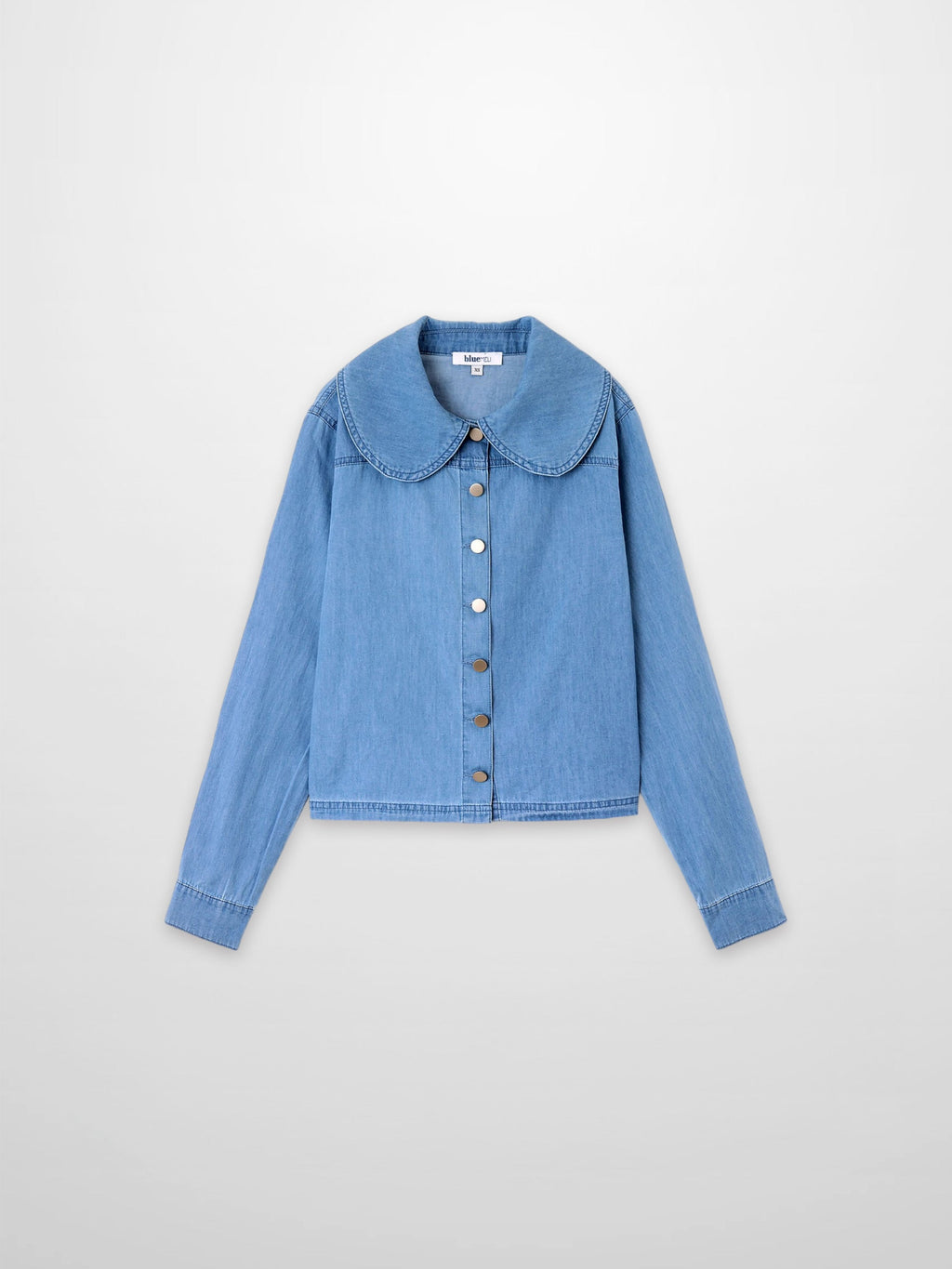 Boxy Denim Collared Top-Light Blue-2