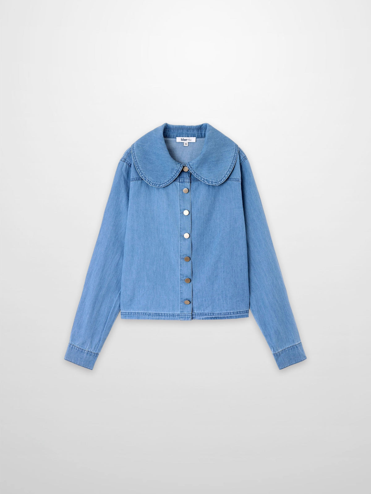 Boxy Denim Collared Top-Light Blue-2