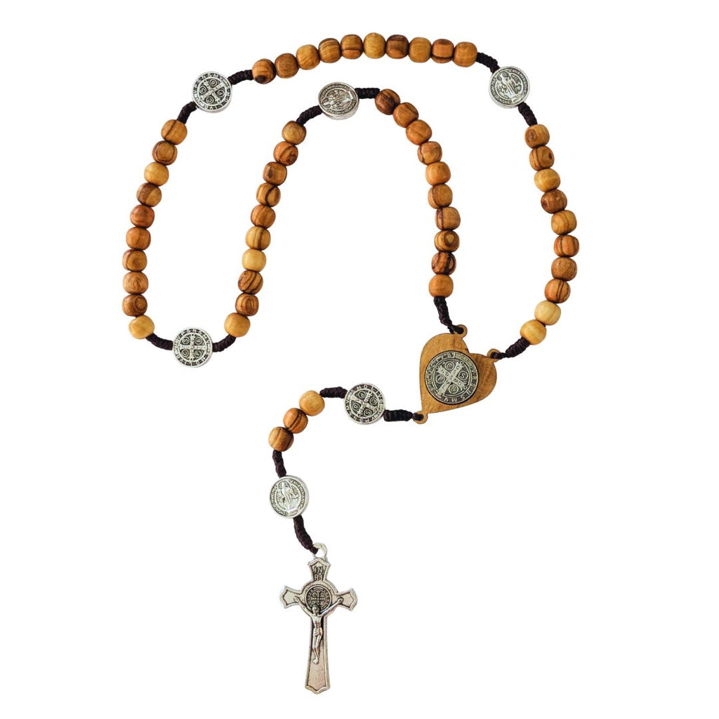 St. Benedict Rosary made of olive wood - handcrafted in Bethlehem-0