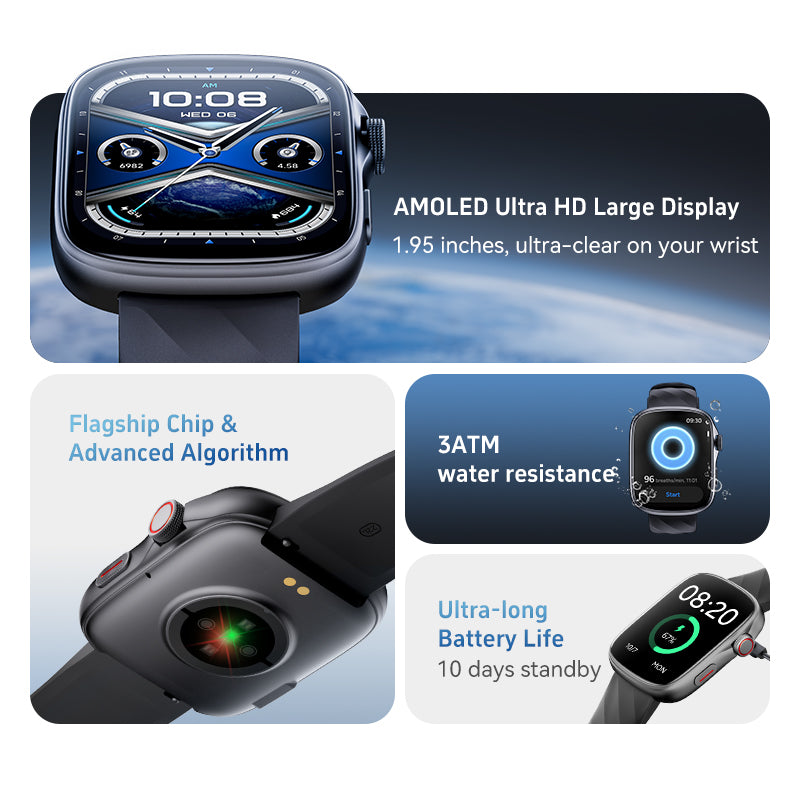 Smart eco drive watch for women with large AMOLED screen and smooth modern silicone band — view 3