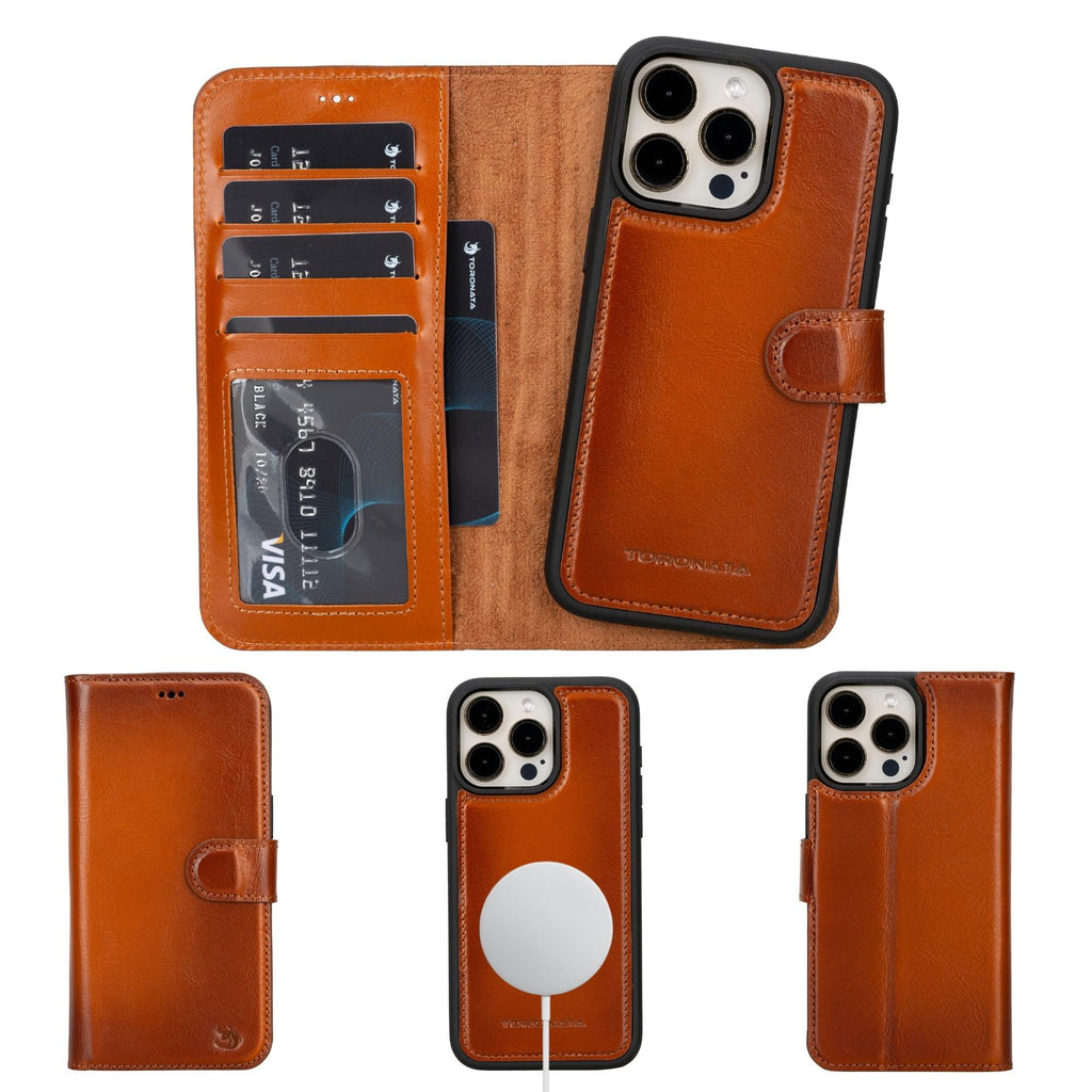 Genuine leather Casper iPhone 14 wallet case with credit card slots and detachable magnetic back cover