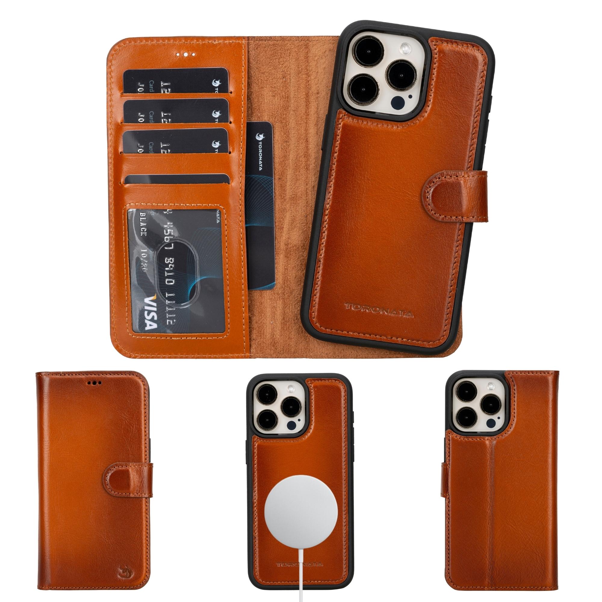 Genuine leather Casper iPhone 14 wallet case with credit card slots and detachable magnetic back cover