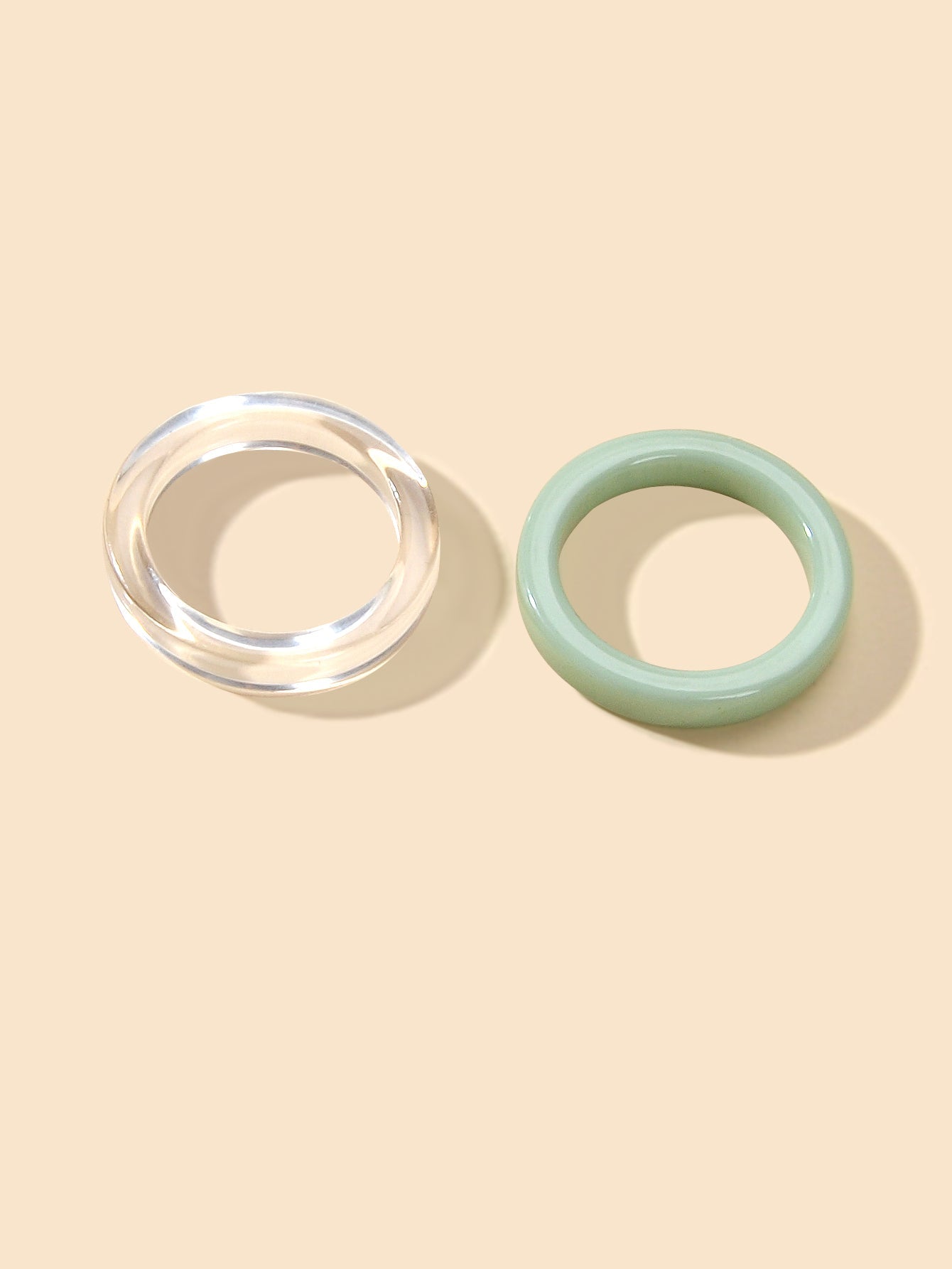 Boho green transparent resin ring set for women showing two stylish circle rings — view 5