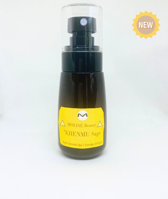 KHENMU Sage Smudge Spray in amber bottle with lavender frankincense and myrrh essential oils — view 4