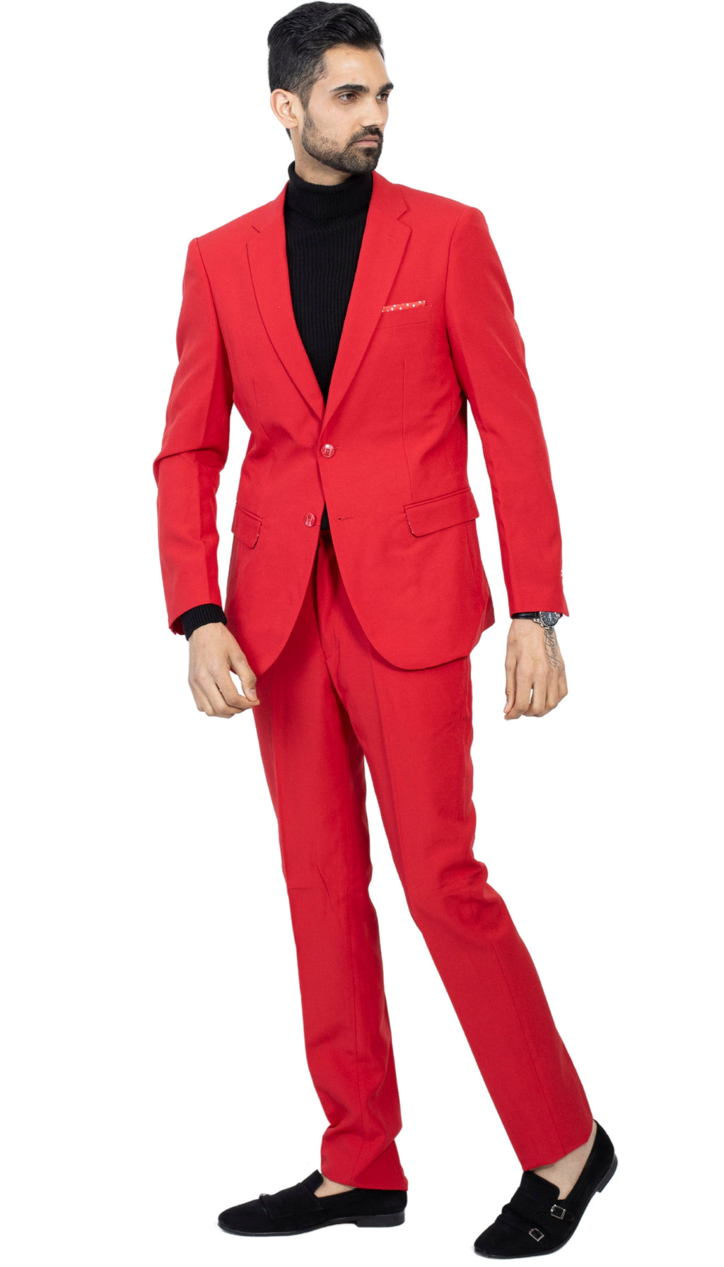 Paul Lorenzo men's red slim fit two piece suit featuring a two button jacket and trousers — view 3
