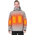 Heated winter ski jacket in waterproof polyester with detachable hood and zip pockets