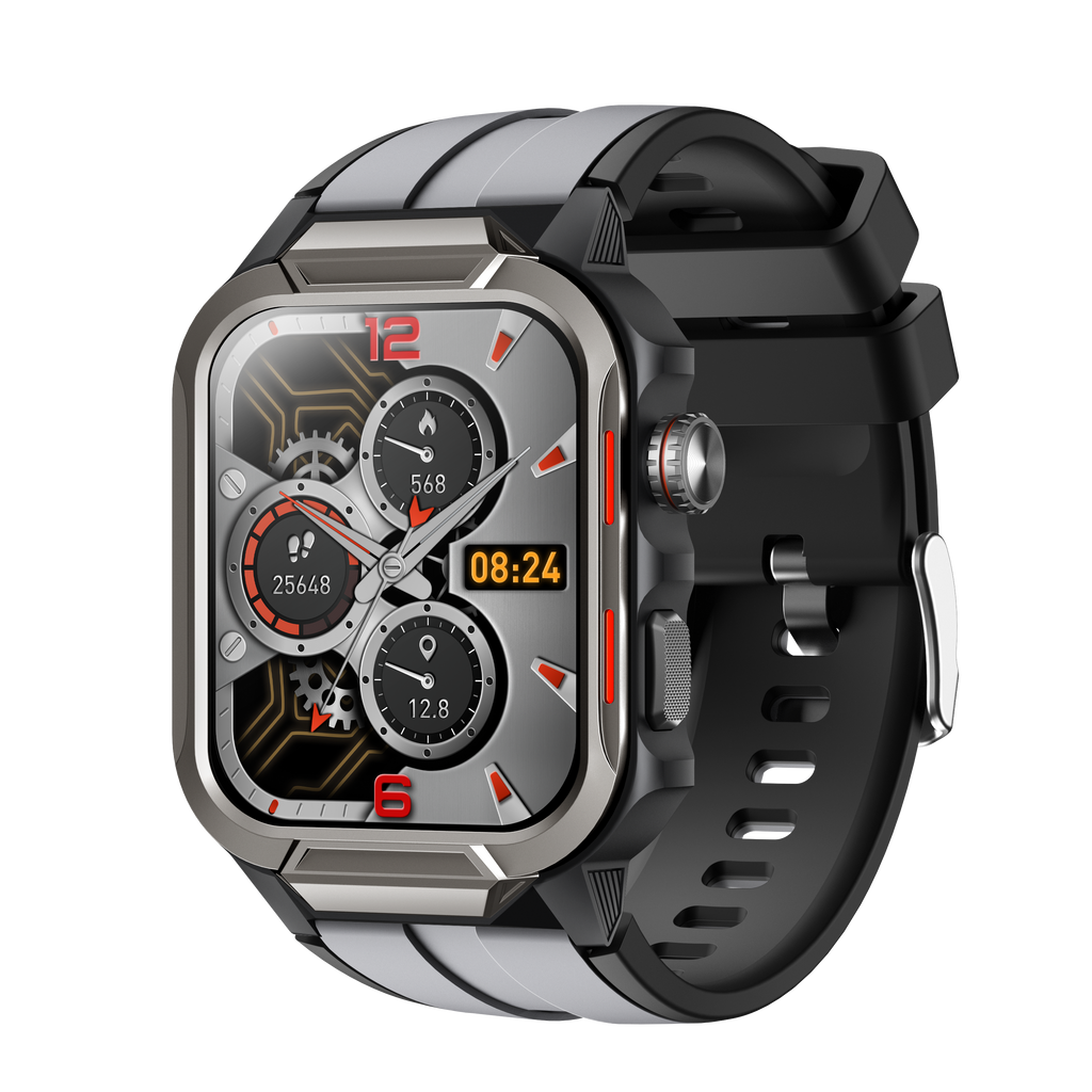 Black WAUTTON rugged smartwatch with 1.96 inch colorful display and durable waterproof wristband