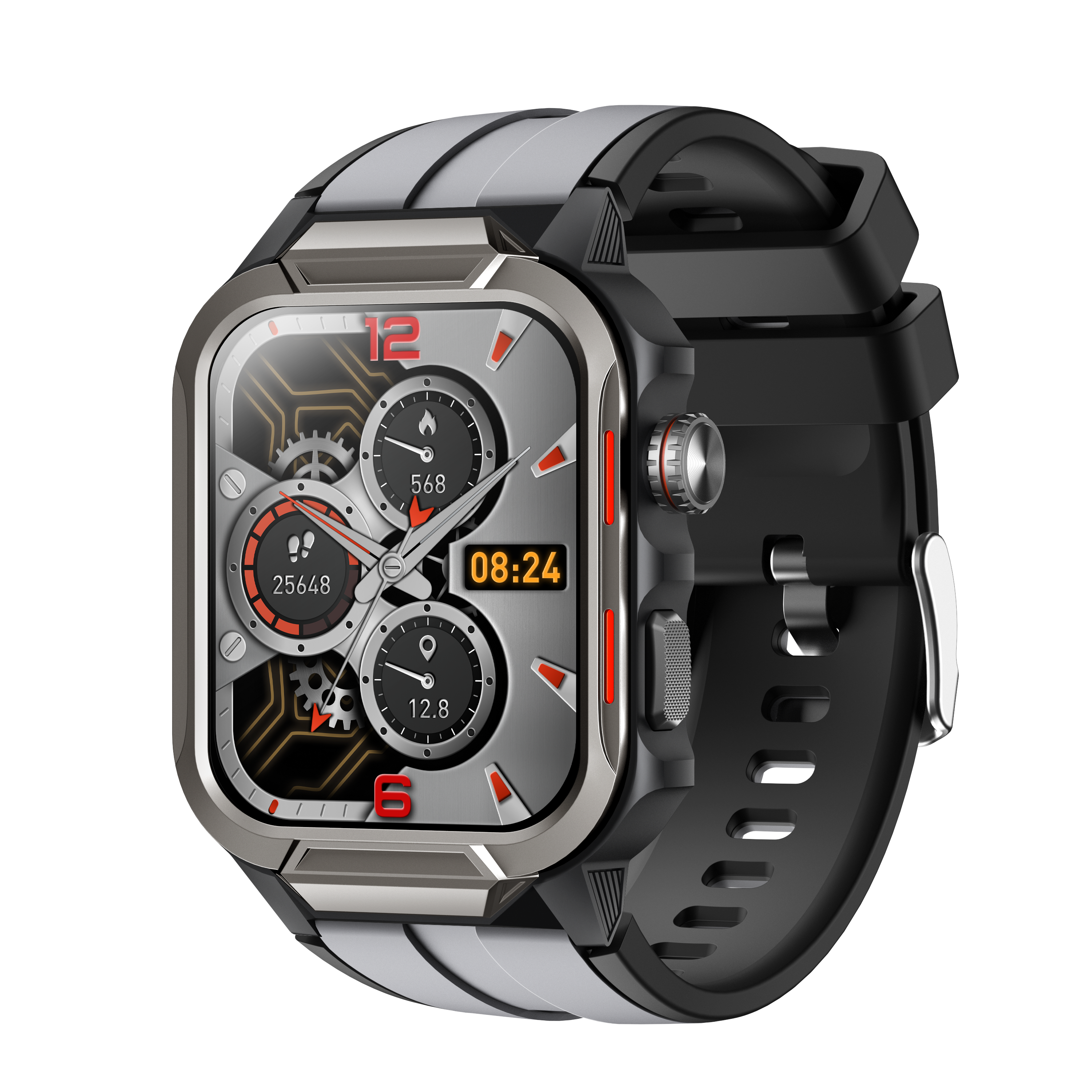 Black WAUTTON rugged smartwatch with 1.96 inch colorful display and durable waterproof wristband