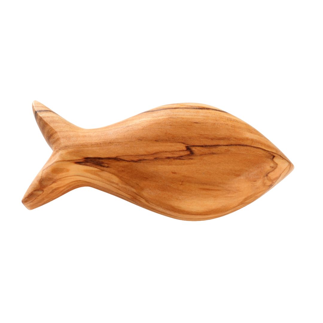 Fisch Handschmeichler aus Olivenholz | Kleiner Glücksbringer als Geschenk zur Taufe, Kommunion & Geburt-0