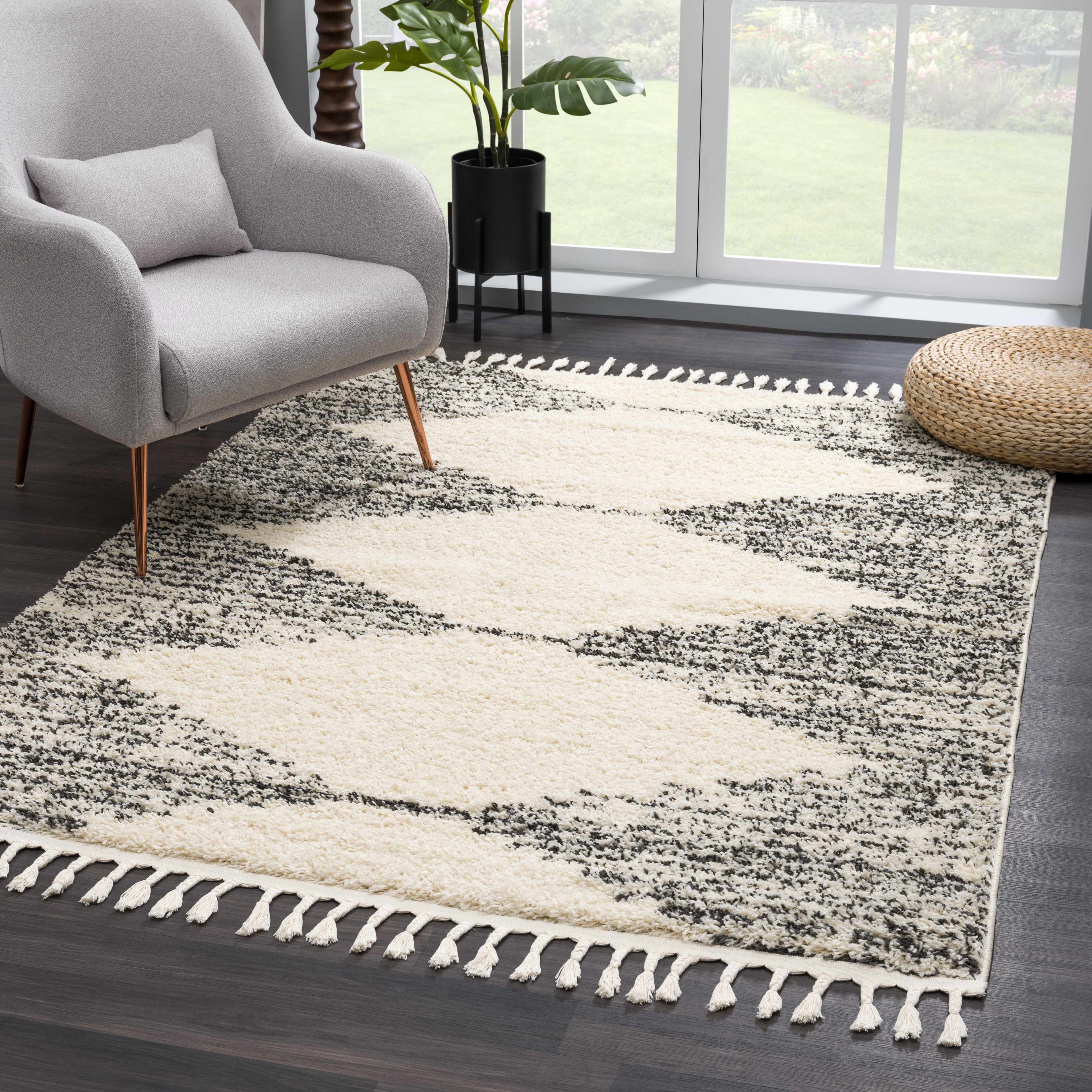 Howth plush contemporary area rug in neutral gray, beige, and brown with a geometric pattern. — view 4