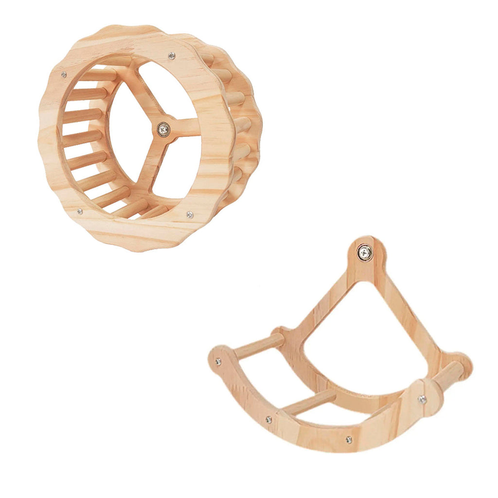 Natural wooden parrot toy set with running wheel and rocking stand for bird cages — view 2