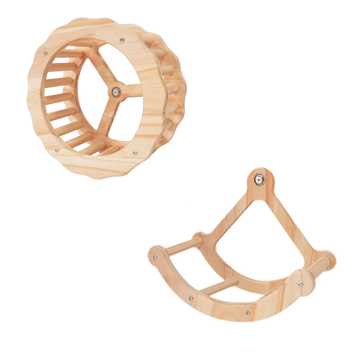 Natural wooden parrot toy set with running wheel and rocking stand for bird cages — view 2