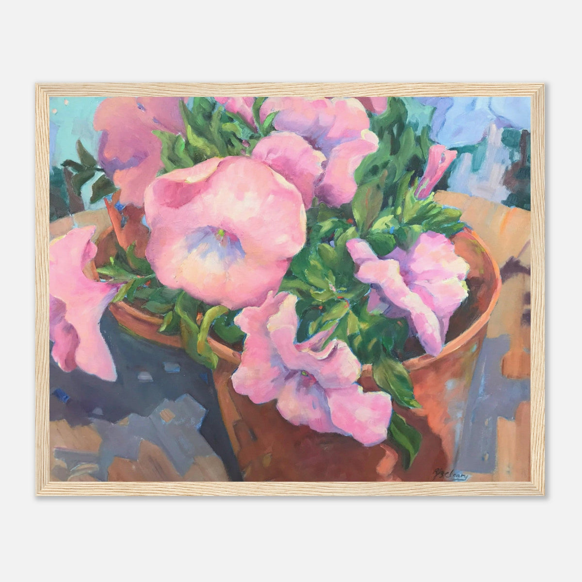 'Pink Petals in Bloom'  Floral | 16x20 inch Wooden Framed Art Print | Original Artwork by American Artist Barbara Cleary-4